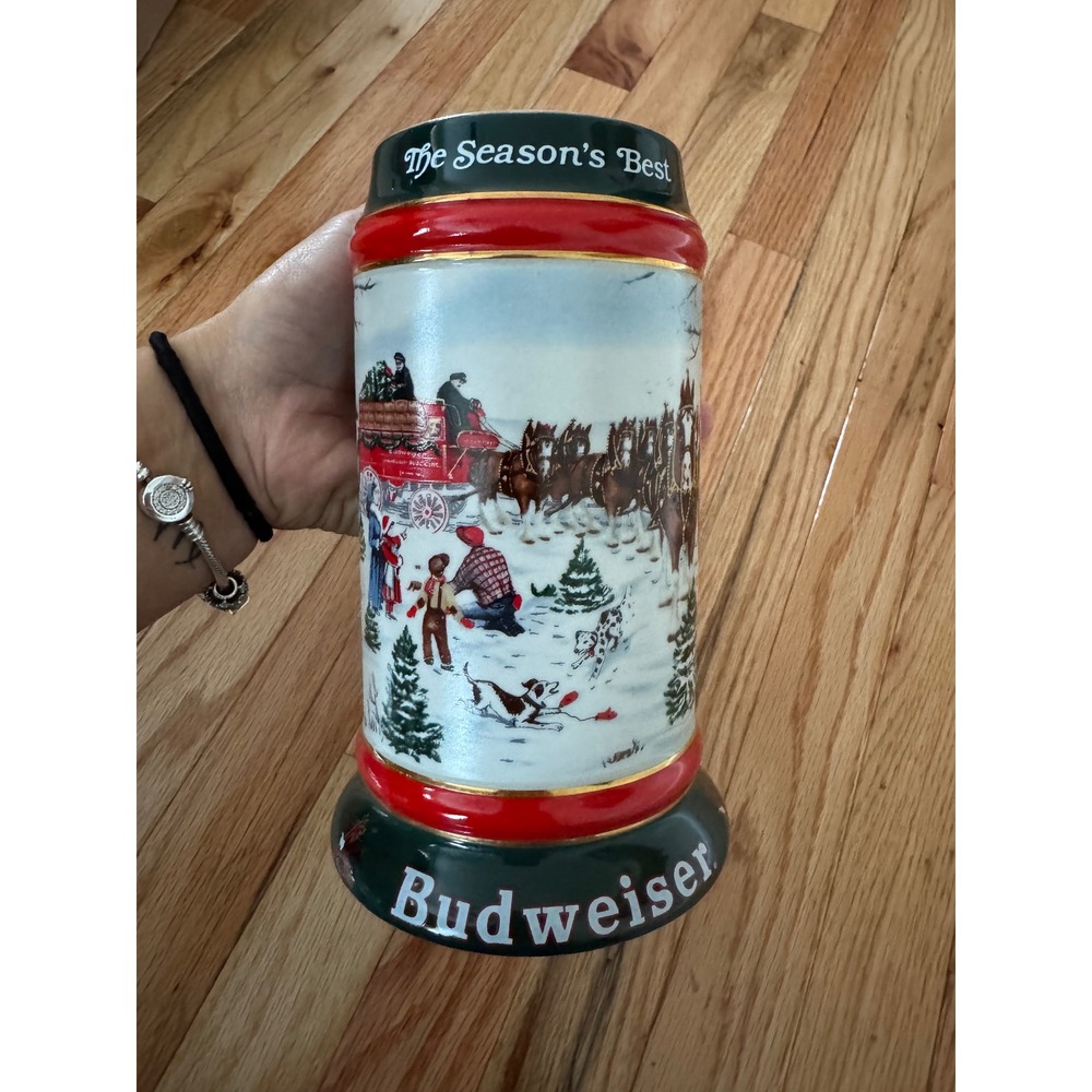 1991 Budweiser Holiday Beer Stein The Season's Best Clydesdales Ceramarte Brazil